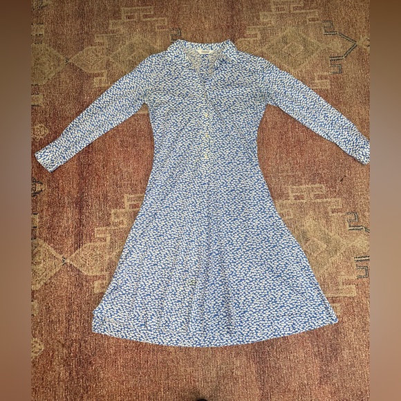 Tanner vintage elephant print lightweight button down long sleeve midi dress  8 - Picture 5 of 14